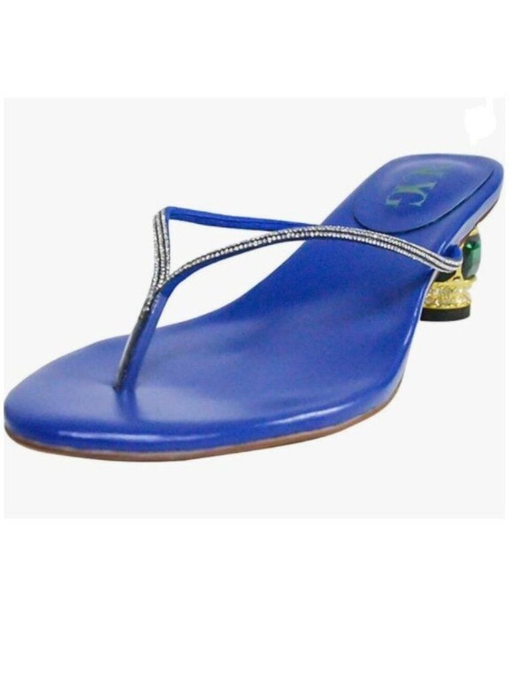 Blue Thong Crystal Mid Heel Sandals Casual Flip Flops Open Toe Wearing Slippers